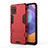 Silicone Matte Finish and Plastic Back Cover Case with Stand T01 for Samsung Galaxy A31 Red