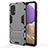 Silicone Matte Finish and Plastic Back Cover Case with Stand T01 for Samsung Galaxy A32 5G Gray