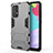 Silicone Matte Finish and Plastic Back Cover Case with Stand T01 for Samsung Galaxy A52 5G Gray