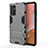 Silicone Matte Finish and Plastic Back Cover Case with Stand T01 for Samsung Galaxy A72 4G Gray