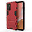 Silicone Matte Finish and Plastic Back Cover Case with Stand T01 for Samsung Galaxy A72 4G Red