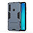 Silicone Matte Finish and Plastic Back Cover Case with Stand T01 for Samsung Galaxy A9 (2018) A920 Blue