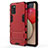 Silicone Matte Finish and Plastic Back Cover Case with Stand T01 for Samsung Galaxy F02S SM-E025F Red