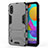 Silicone Matte Finish and Plastic Back Cover Case with Stand T01 for Samsung Galaxy M01 Gray