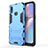 Silicone Matte Finish and Plastic Back Cover Case with Stand T01 for Samsung Galaxy M01s Blue