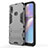 Silicone Matte Finish and Plastic Back Cover Case with Stand T01 for Samsung Galaxy M01s Gray
