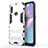 Silicone Matte Finish and Plastic Back Cover Case with Stand T01 for Samsung Galaxy M01s Silver