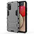 Silicone Matte Finish and Plastic Back Cover Case with Stand T01 for Samsung Galaxy M02s Gray