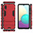 Silicone Matte Finish and Plastic Back Cover Case with Stand T02 for Samsung Galaxy A02