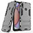 Silicone Matte Finish and Plastic Back Cover Case with Stand T02 for Samsung Galaxy M01s Gray