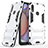 Silicone Matte Finish and Plastic Back Cover Case with Stand T02 for Samsung Galaxy M01s Silver
