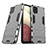 Silicone Matte Finish and Plastic Back Cover Case with Stand T02 for Samsung Galaxy M12 Gray