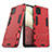 Silicone Matte Finish and Plastic Back Cover Case with Stand T02 for Samsung Galaxy M12 Red