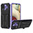 Silicone Matte Finish and Plastic Back Cover Case with Stand YF1 for Samsung Galaxy A12 Purple