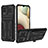 Silicone Matte Finish and Plastic Back Cover Case with Stand YF1 for Samsung Galaxy F12 Black