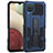 Silicone Matte Finish and Plastic Back Cover Case with Stand ZJ1 for Samsung Galaxy A12 Nacho Blue