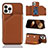 Soft Luxury Leather Snap On Case Cover Y05B for Apple iPhone 14 Pro Brown