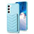 Soft Silicone Gel Leather Snap On Case Cover BF1 for Samsung Galaxy S22 5G Mint Blue