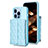 Soft Silicone Gel Leather Snap On Case Cover BF3 for Apple iPhone 13 Pro Blue