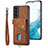 Soft Silicone Gel Leather Snap On Case Cover SD2 for Samsung Galaxy S22 5G Brown