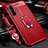 Soft Silicone Gel Leather Snap On Case Cover with Magnetic Finger Ring Stand for Oppo Reno3 Pro Red