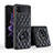 Soft Silicone Gel Leather Snap On Case Cover with Magnetic Finger Ring Stand for Samsung Galaxy Z Flip3 5G Black