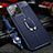 Soft Silicone Gel Leather Snap On Case Cover with Magnetic Finger Ring Stand S02 for Apple iPhone 16 Pro Max Blue