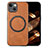 Soft Silicone Gel Leather Snap On Case Cover with Magnetic S02D for Apple iPhone 15 Brown