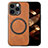 Soft Silicone Gel Leather Snap On Case Cover with Magnetic S02D for Apple iPhone 15 Pro Max Brown