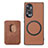 Soft Silicone Gel Leather Snap On Case Cover with Magnetic S02D for Huawei Honor 70 5G Brown