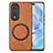 Soft Silicone Gel Leather Snap On Case Cover with Magnetic S02D for Huawei Honor 80 Pro 5G Brown