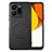 Soft Silicone Gel Leather Snap On Case Cover with Magnetic S02D for Vivo Y35 4G Black