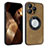 Soft Silicone Gel Leather Snap On Case Cover with Magnetic S07D for Apple iPhone 13 Pro Brown