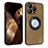 Soft Silicone Gel Leather Snap On Case Cover with Magnetic S07D for Apple iPhone 14 Pro Max Brown