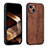 Soft Silicone Gel Leather Snap On Case Cover YZ1 for Apple iPhone 15 Pro Brown