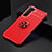 Ultra-thin Silicone Gel Soft Case Cover with Magnetic Finger Ring Stand A02 for Samsung Galaxy S21 FE 5G Red
