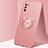 Ultra-thin Silicone Gel Soft Case Cover with Magnetic Finger Ring Stand for Huawei Mate 40 Lite 5G Rose Gold