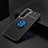 Ultra-thin Silicone Gel Soft Case Cover with Magnetic Finger Ring Stand for Samsung Galaxy S21 FE 5G Blue and Black