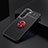 Ultra-thin Silicone Gel Soft Case Cover with Magnetic Finger Ring Stand for Samsung Galaxy S21 FE 5G Red and Black