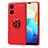 Ultra-thin Silicone Gel Soft Case Cover with Magnetic Finger Ring Stand SD2 for Vivo Y16 Red