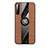 Ultra-thin Silicone Gel Soft Case Cover with Magnetic Finger Ring Stand X02L for Samsung Galaxy A21 Brown