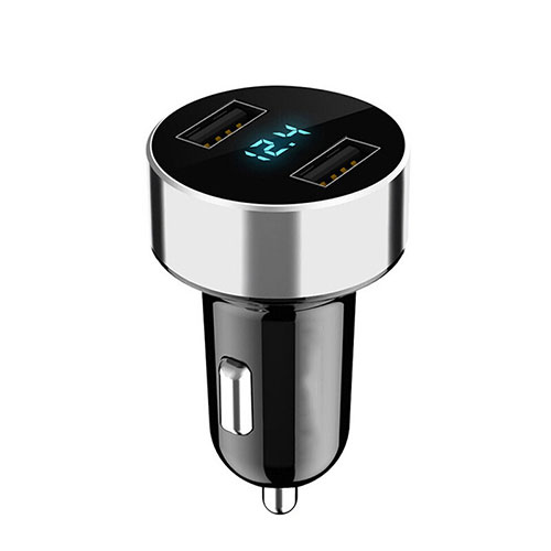 4.8A Car Charger Adapter Dual USB Twin Port Cigarette Lighter USB Charger Universal Fast Charging K07 Silver