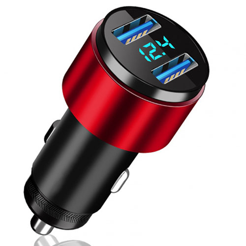 4.8A Car Charger Adapter Dual USB Twin Port Cigarette Lighter USB Charger Universal Fast Charging K10 Red