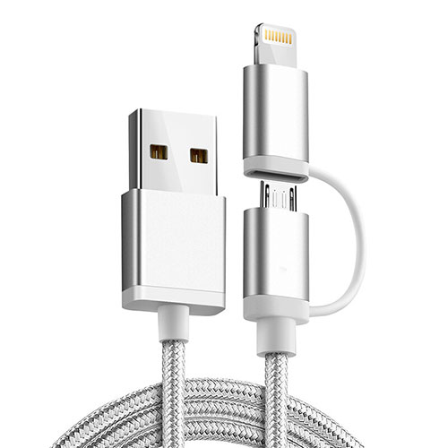 Charger Lightning USB Data Cable Charging Cord and Android Micro USB C01 for Apple iPad Air 10.9 (2020) Silver