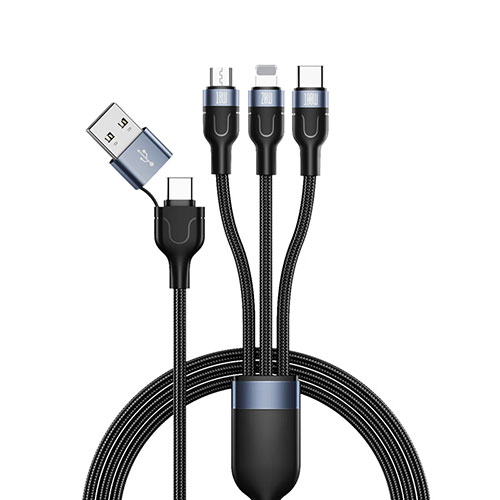 Charger Lightning USB Data Cable Charging Cord and Android Micro USB Type-C 100W H02 for Apple iPhone 15 Plus Black