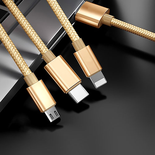 Charger Lightning USB Data Cable Charging Cord and Android Micro USB Type-C 3A H03 for Apple iPad Pro 12.9 (2021) Gold