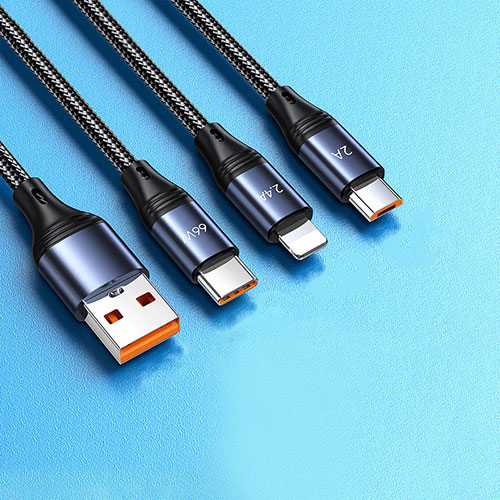 Charger Lightning USB Data Cable Charging Cord and Android Micro USB Type-C 6A H01 for Apple iPhone 15 Black