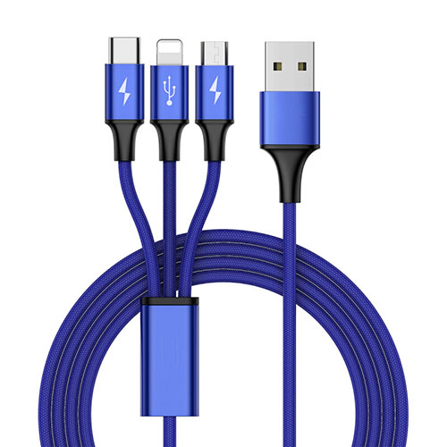 Charger Lightning USB Data Cable Charging Cord and Android Micro USB Type-C ML01 Blue