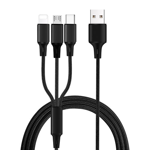 Charger Lightning USB Data Cable Charging Cord and Android Micro USB Type-C ML08 Black