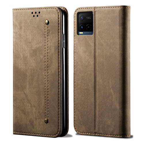 Cloth Case Stands Flip Cover B01S for Vivo Y21e Khaki